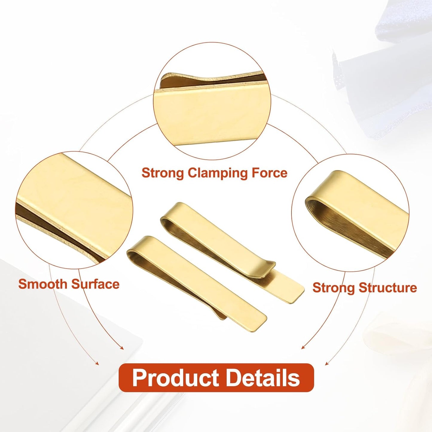 Skinny Tie Clips, Stainless Steel Clips for Men Wedding Gold - V1259-DP01-A-5123