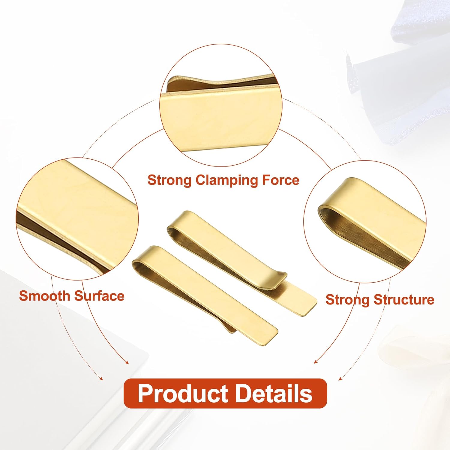 Skinny Tie Clips, Stainless Steel Clips for Men Wedding Gold - V1259-DP01-A-5123