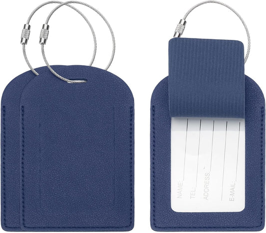 Suitcase Tags, Deep Blue Leather Luggage Name Tags Airplane Travel Essentials Business Trip Accessories with V1259-DP01-A-5137
