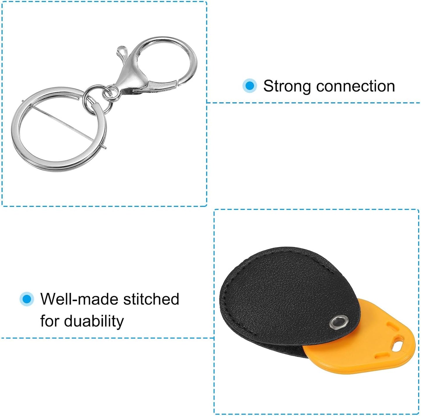 Leather Key Fob - PU Keychain Holder for Keys, ID Cards Black V1259-DP01-A-5141