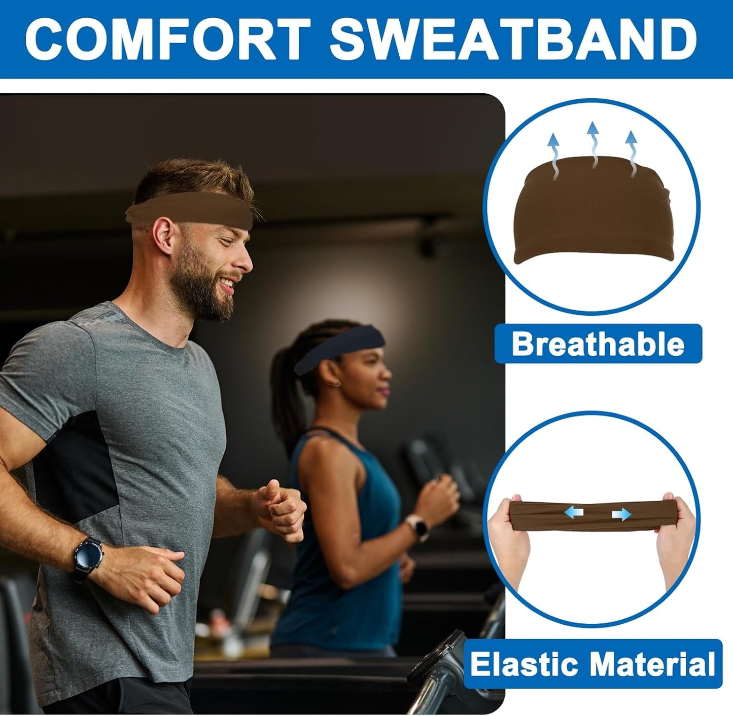 Sport Headbands for Men, Running Sweat Bands Absorbing Head Band Brown - V1259-DP01-A-5147