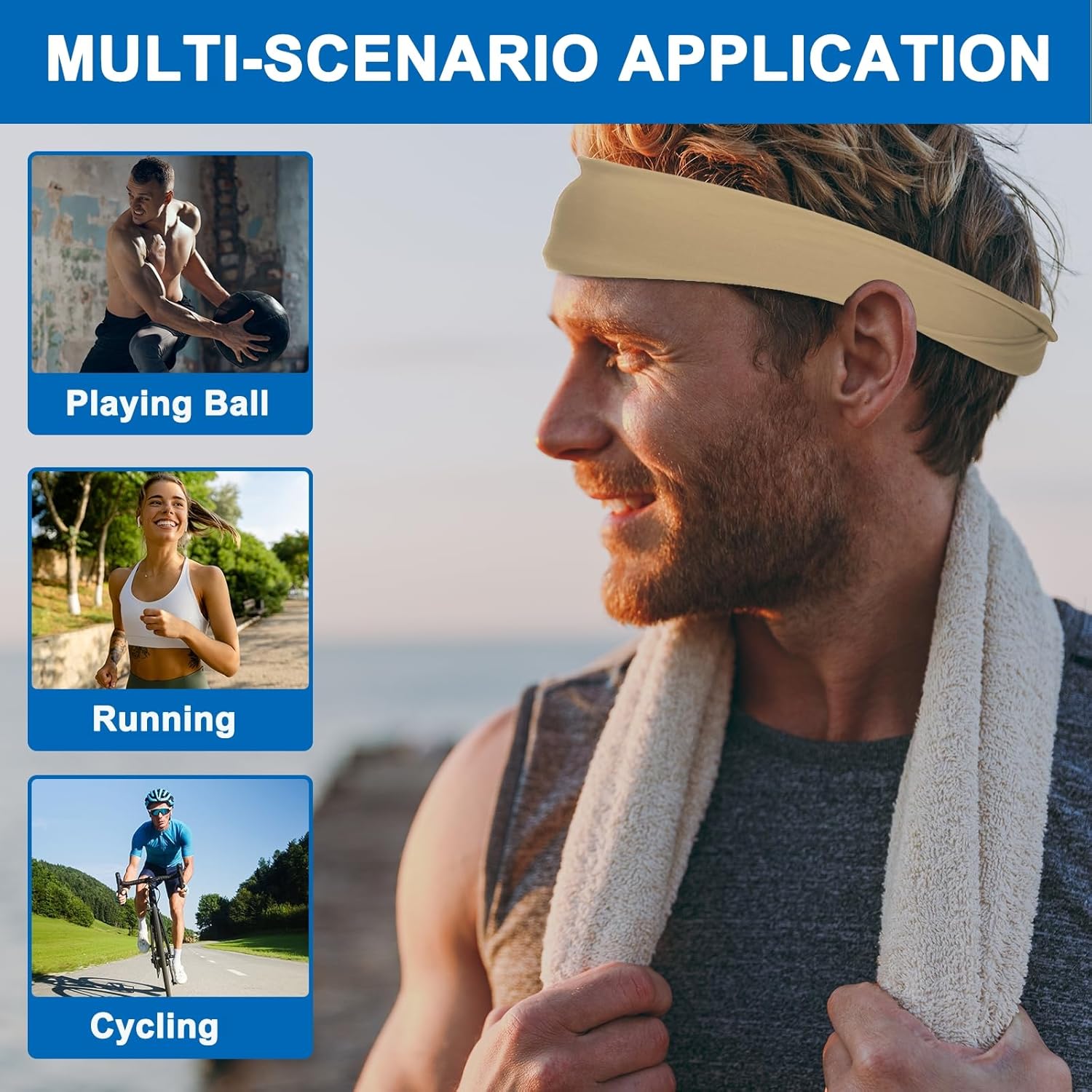 Sport Headbands for Men, Running Sweat Bands Absorbing Head Band Brown - V1259-DP01-A-5147
