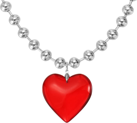 Glass Heart Shape Pendant Necklace, Alloy Chain Love Charms Necklace Red - V1259-DP01-A-5149