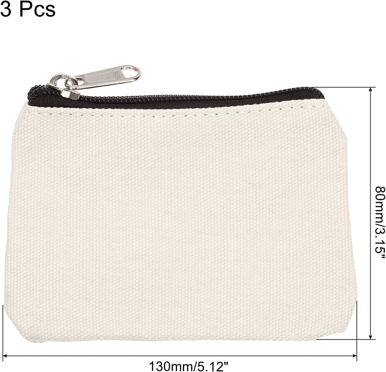 3" x 5" Coin Purse Pouch, 3 Pack Change Purses Small Organizer Bags with Zipper Canvas for Home, White - V1259-DP01-A-5151