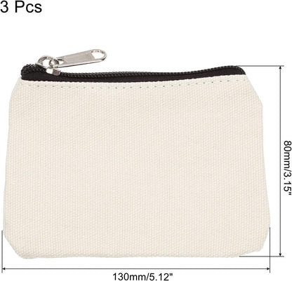3" x 5" Coin Purse Pouch, 3 Pack Change Purses Small Organizer Bags with Zipper Canvas for Home, White - V1259-DP01-A-5151