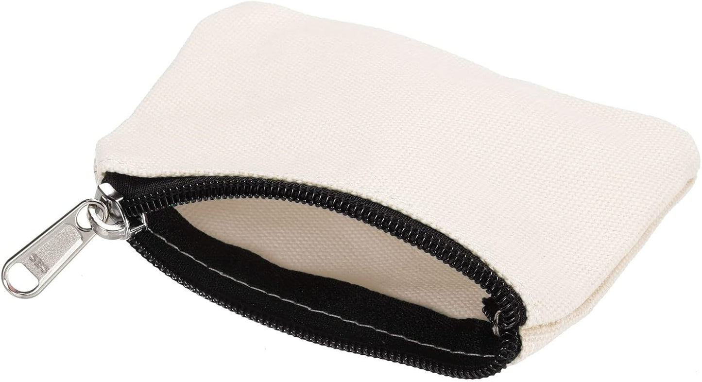 3" x 5" Coin Purse Pouch, 3 Pack Change Purses Small Organizer Bags with Zipper Canvas for Home, White - V1259-DP01-A-5151