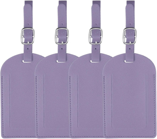 4Pcs Luggage Tags, Colored Labels PU Leather Suitcase Tag with Stainless Steel Loop Privacy Cover Name ID V1259-DP01-A-5160