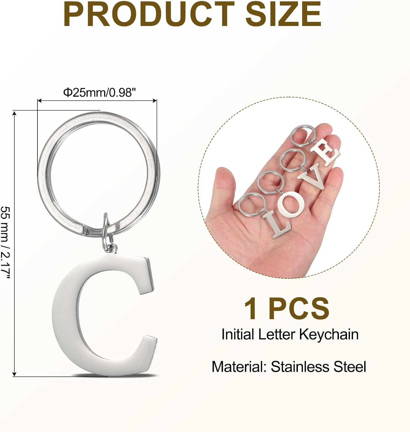 Initial Letter Keychain, DIY Pendant Keyring Bag Backpack Decor A-Z Alphabet Key Ring for Purse Handbag - V1259-DP01-A-5165