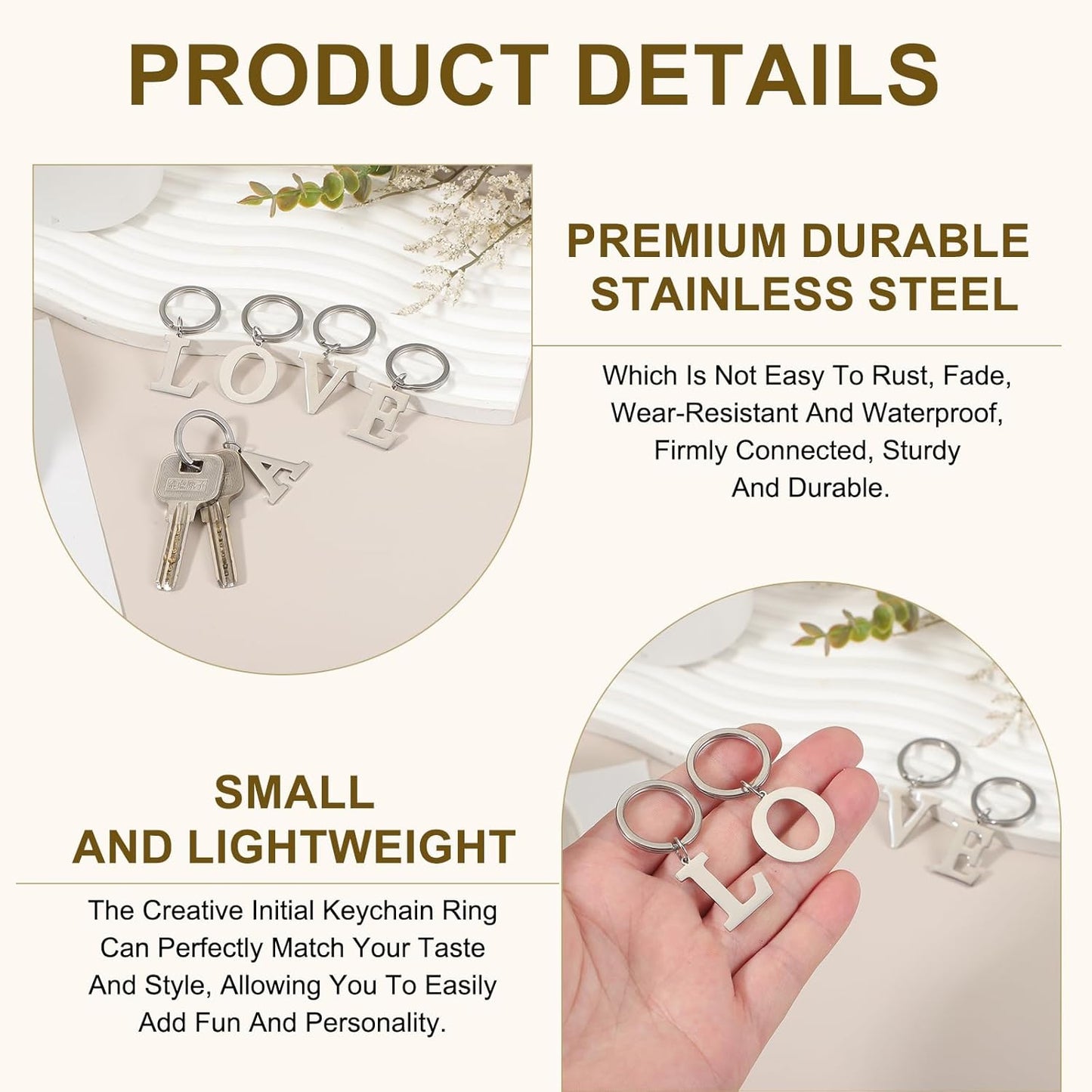 Initial Letter Keychain, DIY Pendant Keyring Bag Backpack Decor A-Z Alphabet Key Ring for Purse Handbag - V1259-DP01-A-5165