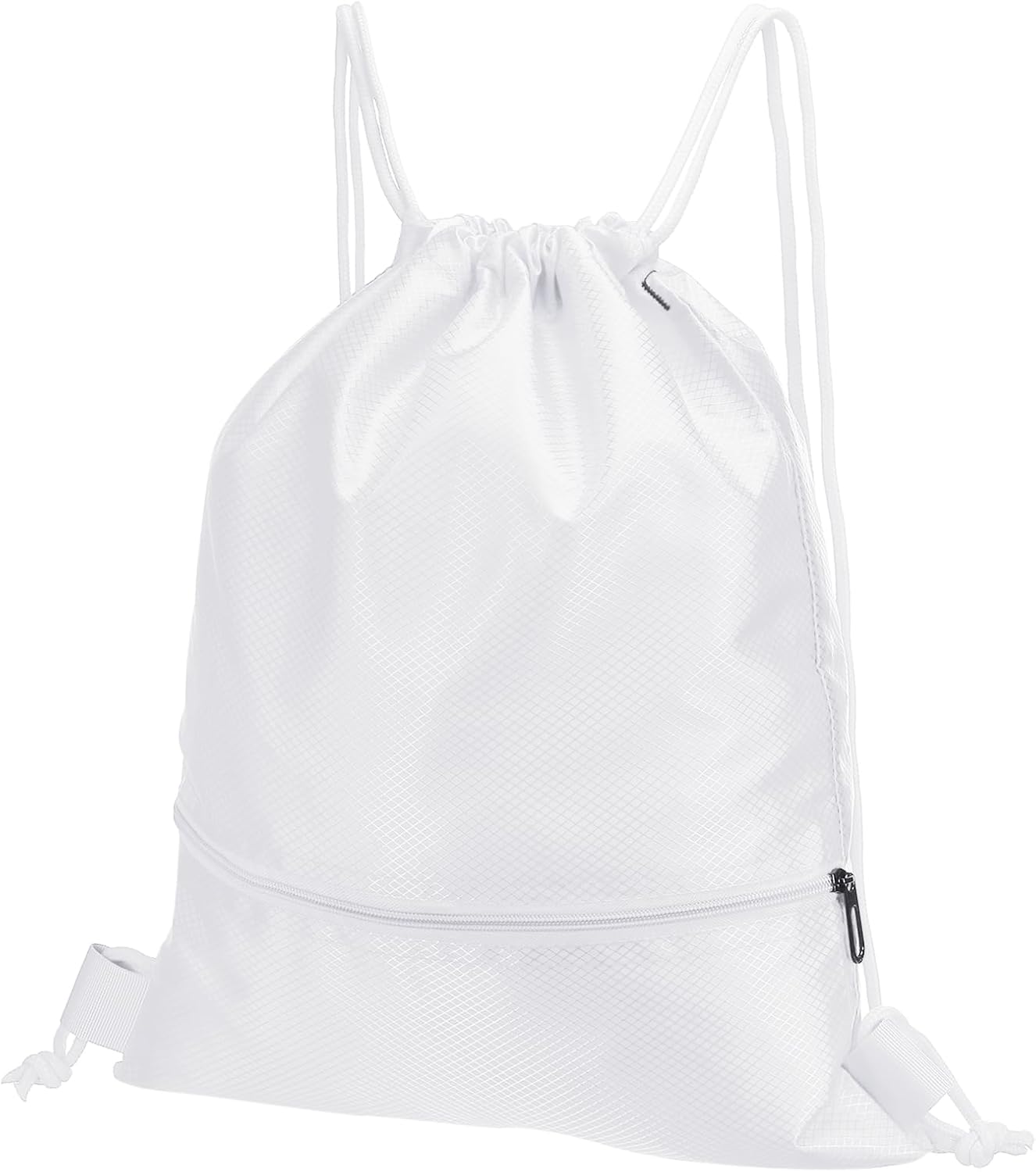 Drawstring Backpack Bag, Gym Bags String with Zip Pocket for Women Men, White - V1259-DP01-A-5166