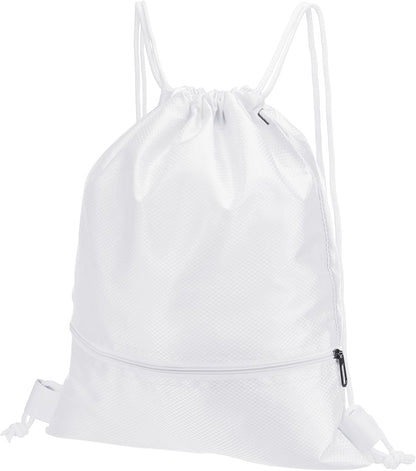 Drawstring Backpack Bag, Gym Bags String with Zip Pocket for Women Men, White - V1259-DP01-A-5166