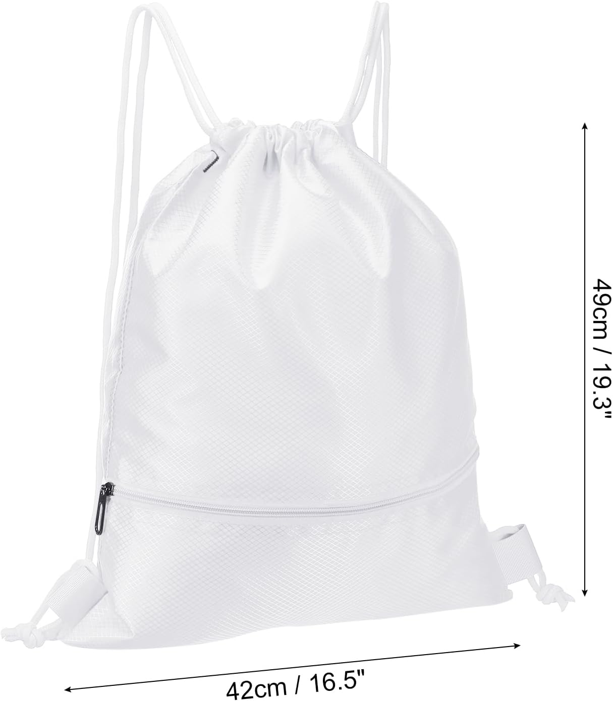 Drawstring Backpack Bag, Gym Bags String with Zip Pocket for Women Men, White - V1259-DP01-A-5166
