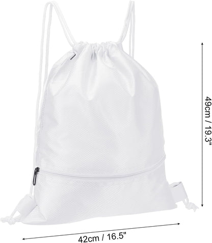 Drawstring Backpack Bag, Gym Bags String with Zip Pocket for Women Men, White - V1259-DP01-A-5166
