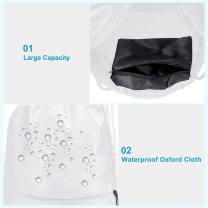 Drawstring Backpack Bag, Gym Bags String with Zip Pocket for Women Men, White - V1259-DP01-A-5166