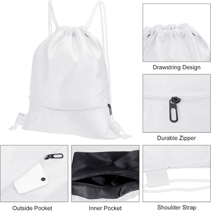 Drawstring Backpack Bag, Gym Bags String with Zip Pocket for Women Men, White - V1259-DP01-A-5166