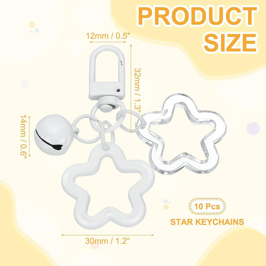 Star Keychain, Cute Keychain Charms Bulk Stars Bell Bag Key Ring for Women Leather Handbags White - V1259-DP01-A-5173