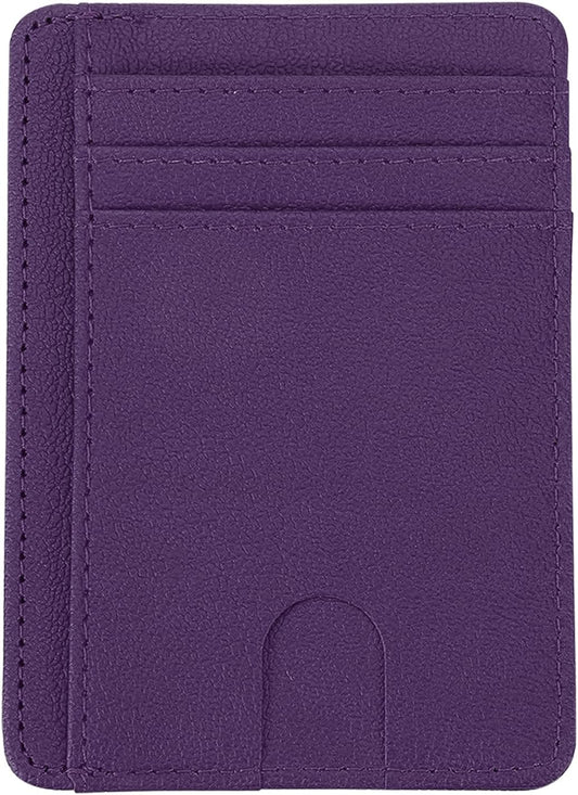 Minimalist Slim Wallet, Leather Front Pocket RFID Blocking Wallet Credit Card Holder Money Clip with ID V1259-DP01-A-5199