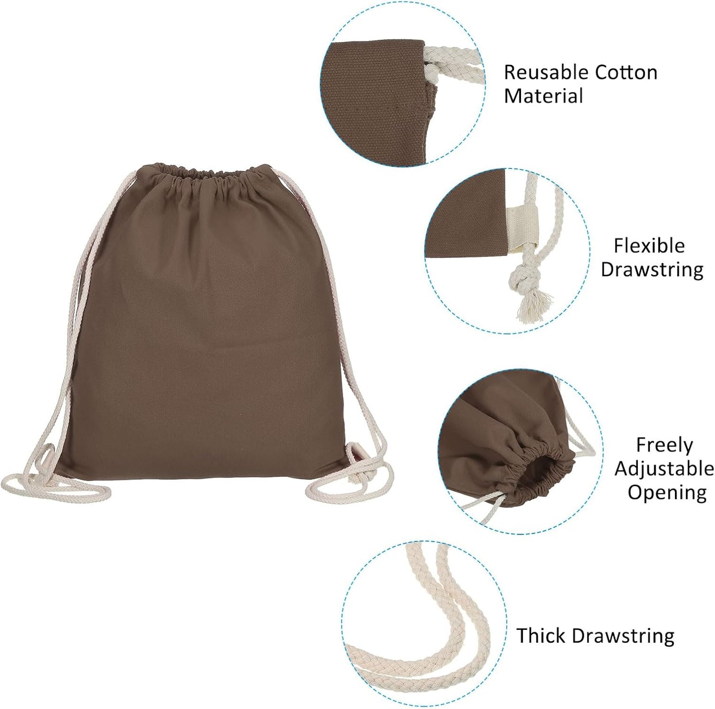 Cotton Drawstring Bags, Backpack Foldable Sports Gym Bags for Women Men Trip, Brown - V1259-DP01-A-5202