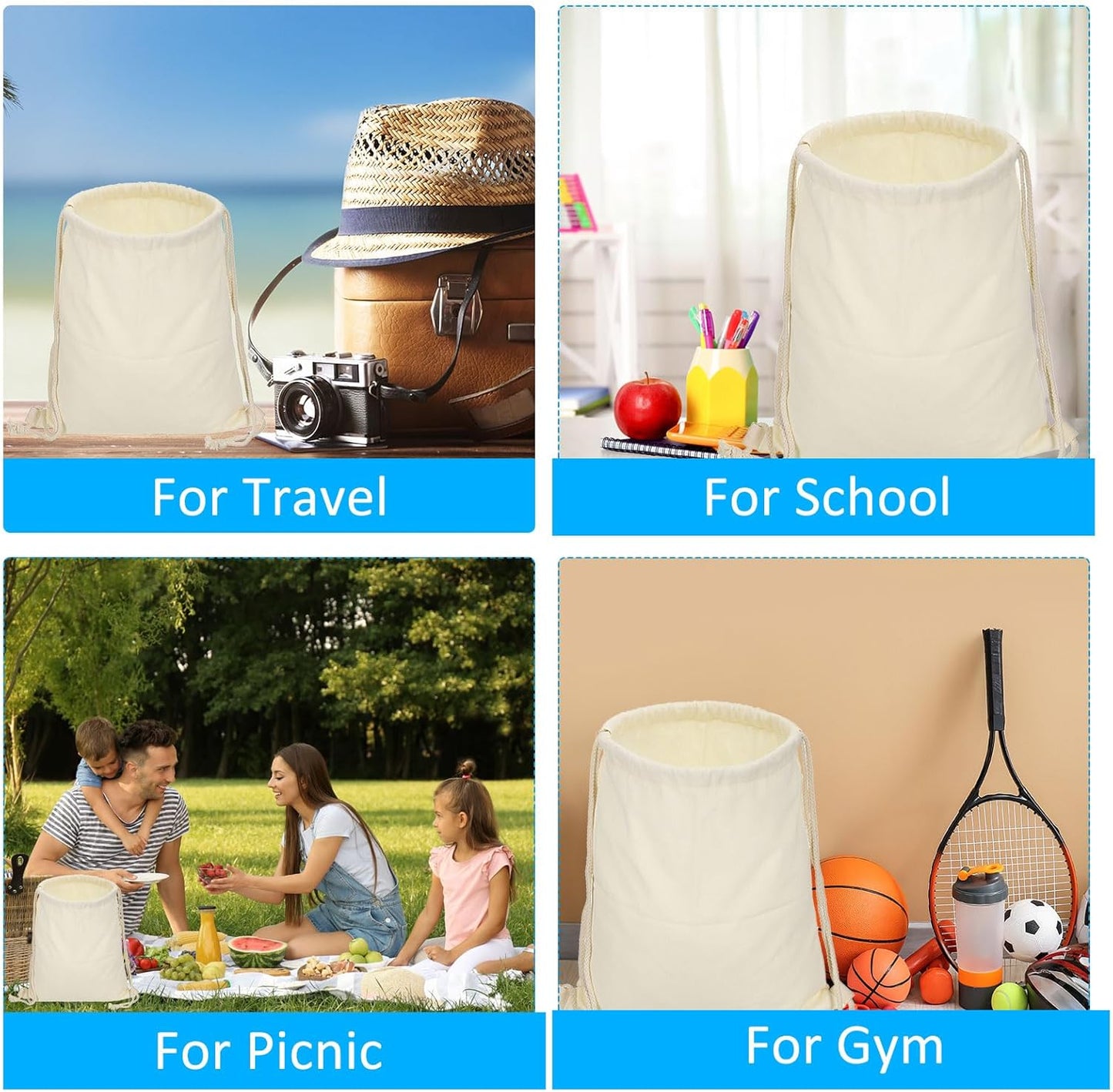 Cotton Drawstring Bags, Backpack Foldable Sports Gym Bags for Women Men Trip, Brown - V1259-DP01-A-5202