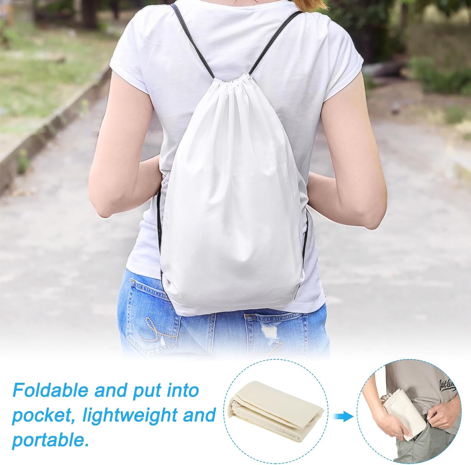 Cotton Drawstring Bags, Backpack Foldable Sports Gym Bags for Women Men Trip, Brown - V1259-DP01-A-5202