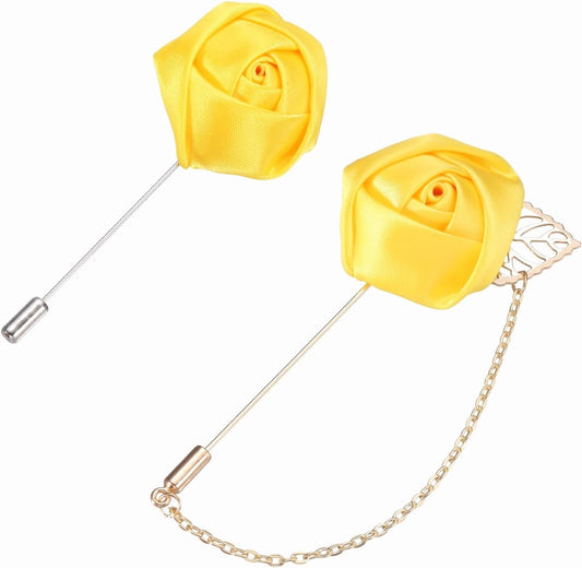 Rose Flower Lapel Pin for Men, 2 Style Cloth Brooch Kit Gold Leaf Tassel Chain Satin Boutonnieres Stick Men V1259-DP01-A-5214