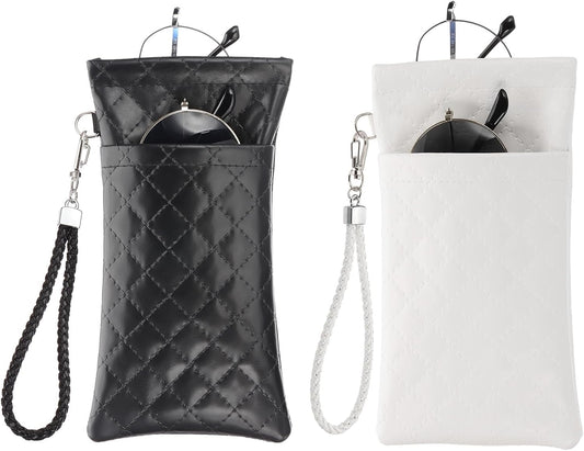 Double Eyeglasses Case, 2 Pcs Leather Soft Glasses Cases Portable Sunglasses Pouch Organizer with Strap V1259-DP01-A-5215