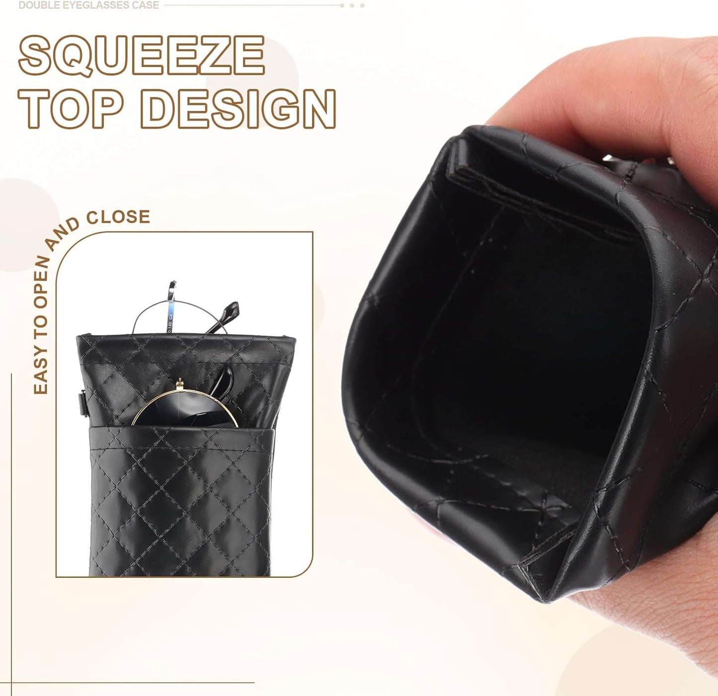 Double Eyeglasses Case, 2 Pcs Leather Soft Glasses Cases Portable Sunglasses Pouch Organizer with Strap V1259-DP01-A-5215