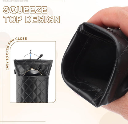 Double Eyeglasses Case, 2 Pcs Leather Soft Glasses Cases Portable Sunglasses Pouch Organizer with Strap V1259-DP01-A-5215