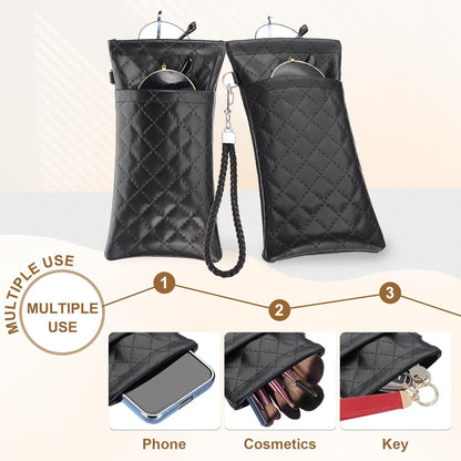 Double Eyeglasses Case, 2 Pcs Leather Soft Glasses Cases Portable Sunglasses Pouch Organizer with Strap V1259-DP01-A-5215