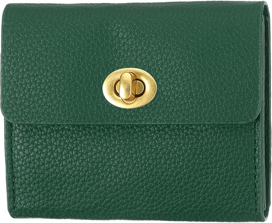 Small Leather Wallets for Women with Metal Buckle, Stylish Card Holder Wallet Case Coin Purse Cash Business V1259-DP01-A-5218