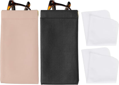 Squeeze Top Sunglass Pouch, PU Leather Soft Eyeglass Pouch Portable Travel Sunglasses Pouch(2 Set) White/Pink V1259-DP01-A-5230
