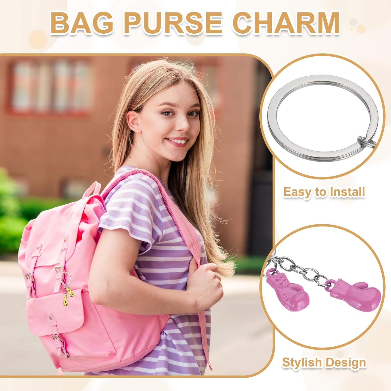Boxing Keychain, Mini Cute Gloves Key Chain Sport Pendant Rings Bag Backpack Decor Pink - V1259-DP01-A-5232