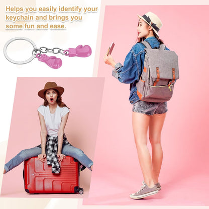 Boxing Keychain, Mini Cute Gloves Key Chain Sport Pendant Rings Bag Backpack Decor Pink - V1259-DP01-A-5232