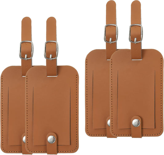4 Pack Luggage Bag Tags, PU Leather Suitcase Name Tags with Snap Travel Label Identifier Privacy Protection V1259-DP01-A-5235