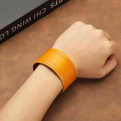 Wide Simple Leather Wristbands, Vintage Adjustable Cuff Bracelets Dark Brown - V1259-DP01-A-5236