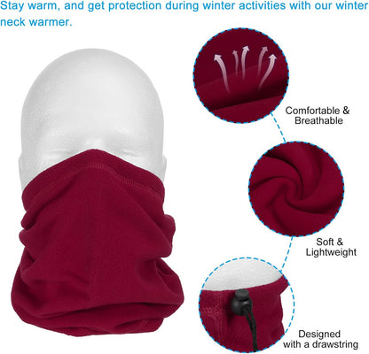 Winter Neck Warmer, Drawstring Warm Face Scarf Covering Windproof Gaiter for Men Women Wine Red - V1259-DP01-A-5240