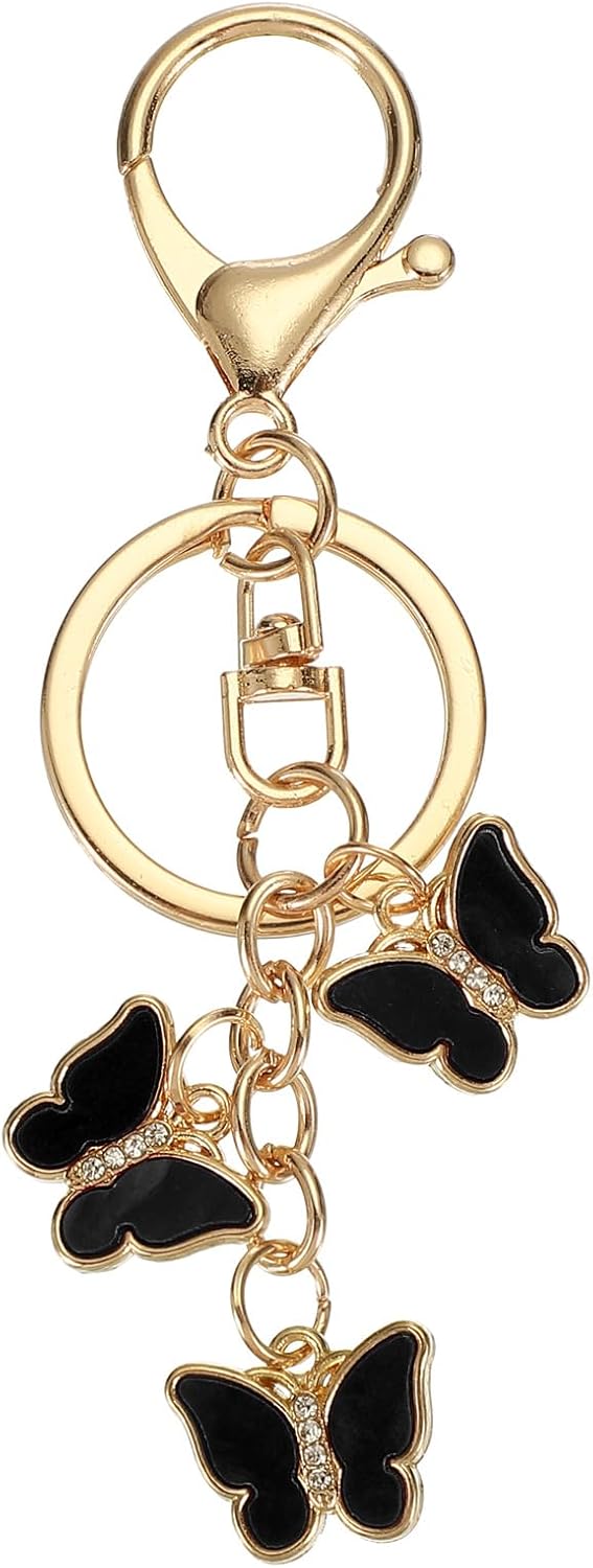 Butterfly Charm, Enameled Keychain Cute Pendant Keyring Purse Bag Accessories Car Ring Black - V1259-DP01-A-5245