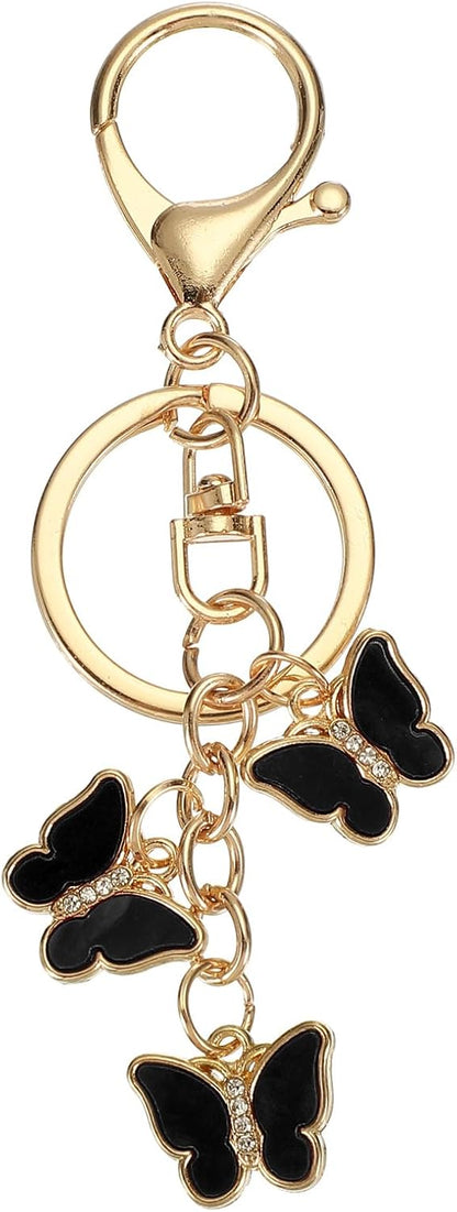 Butterfly Charm, Enameled Keychain Cute Pendant Keyring Purse Bag Accessories Car Ring Black - V1259-DP01-A-5245