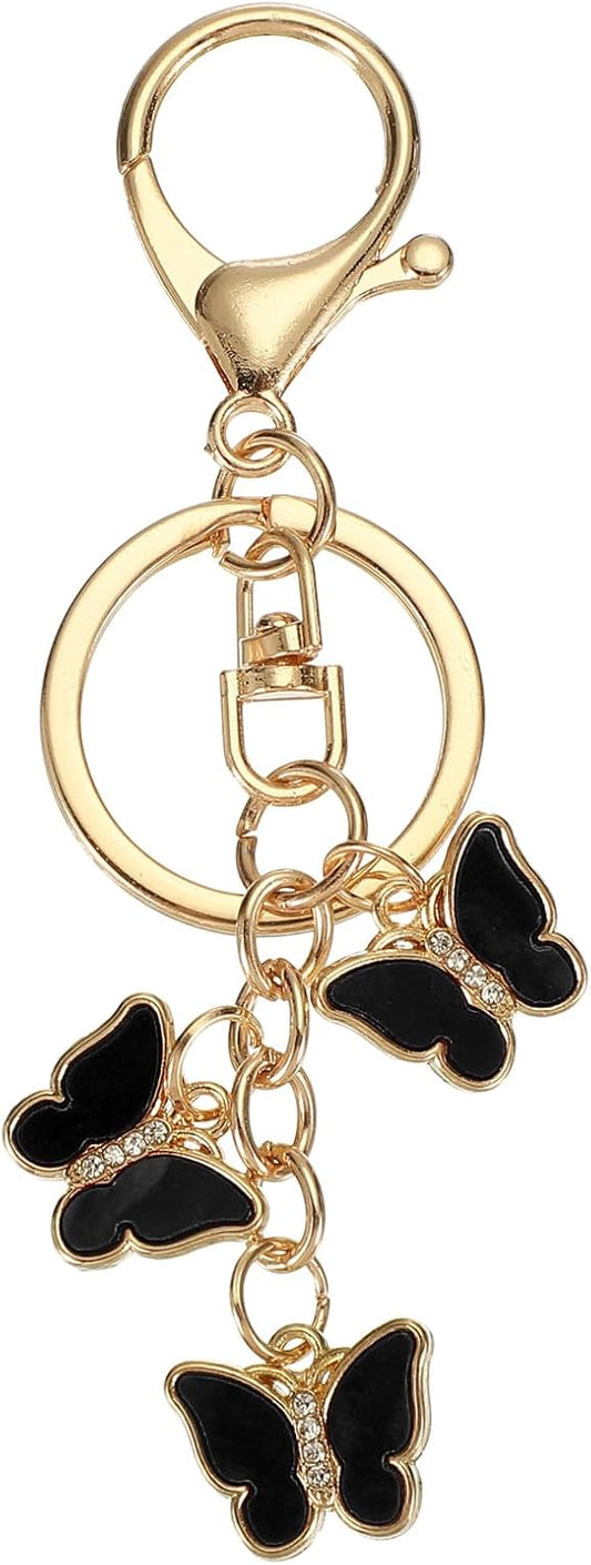 Butterfly Charm, Enameled Keychain Cute Pendant Keyring Purse Bag Accessories Car Ring Black - V1259-DP01-A-5245