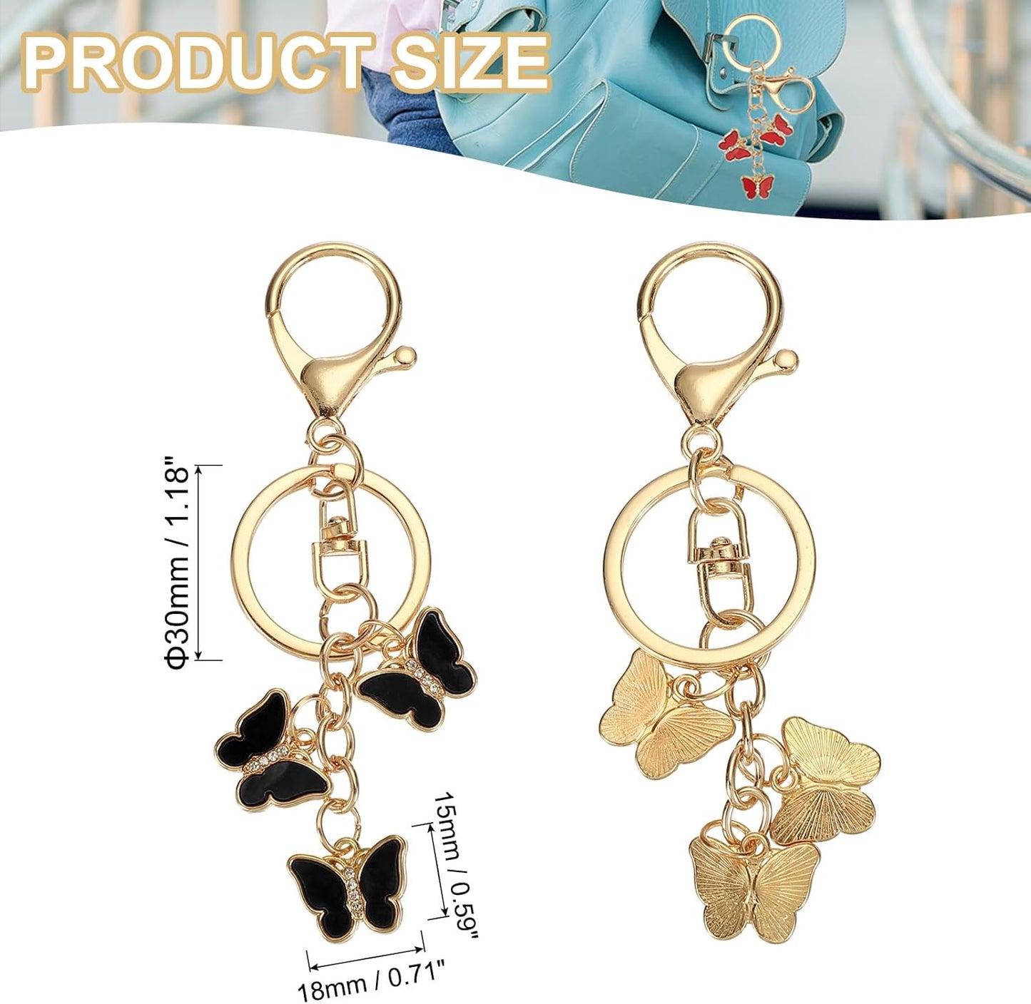 Butterfly Charm, Enameled Keychain Cute Pendant Keyring Purse Bag Accessories Car Ring Black - V1259-DP01-A-5245