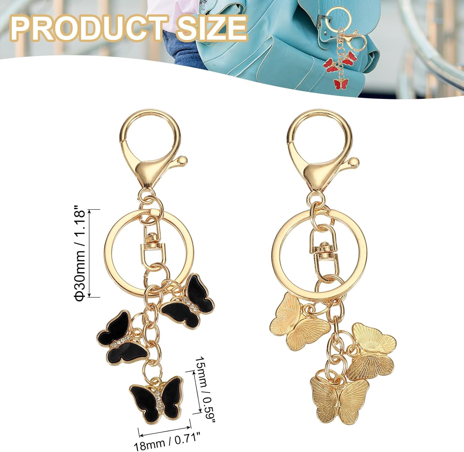 Butterfly Charm, Enameled Keychain Cute Pendant Keyring Purse Bag Accessories Car Ring Black - V1259-DP01-A-5245