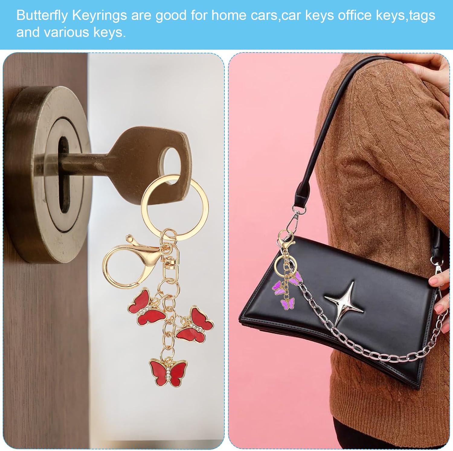 Butterfly Charm, Enameled Keychain Cute Pendant Keyring Purse Bag Accessories Car Ring Black - V1259-DP01-A-5245