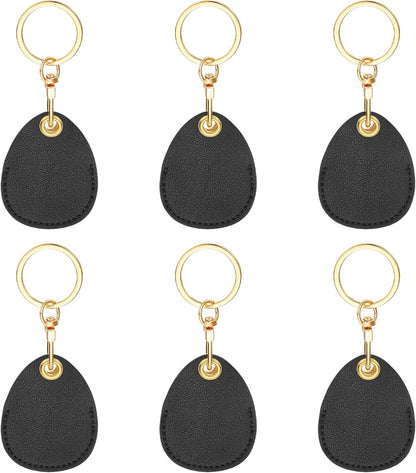 6pcs Leather Keychain Blanks,45mm Sublimation Blanks PU Key Chain Keyring with Rings,Water Drop Black - V1259-DP01-A-5254