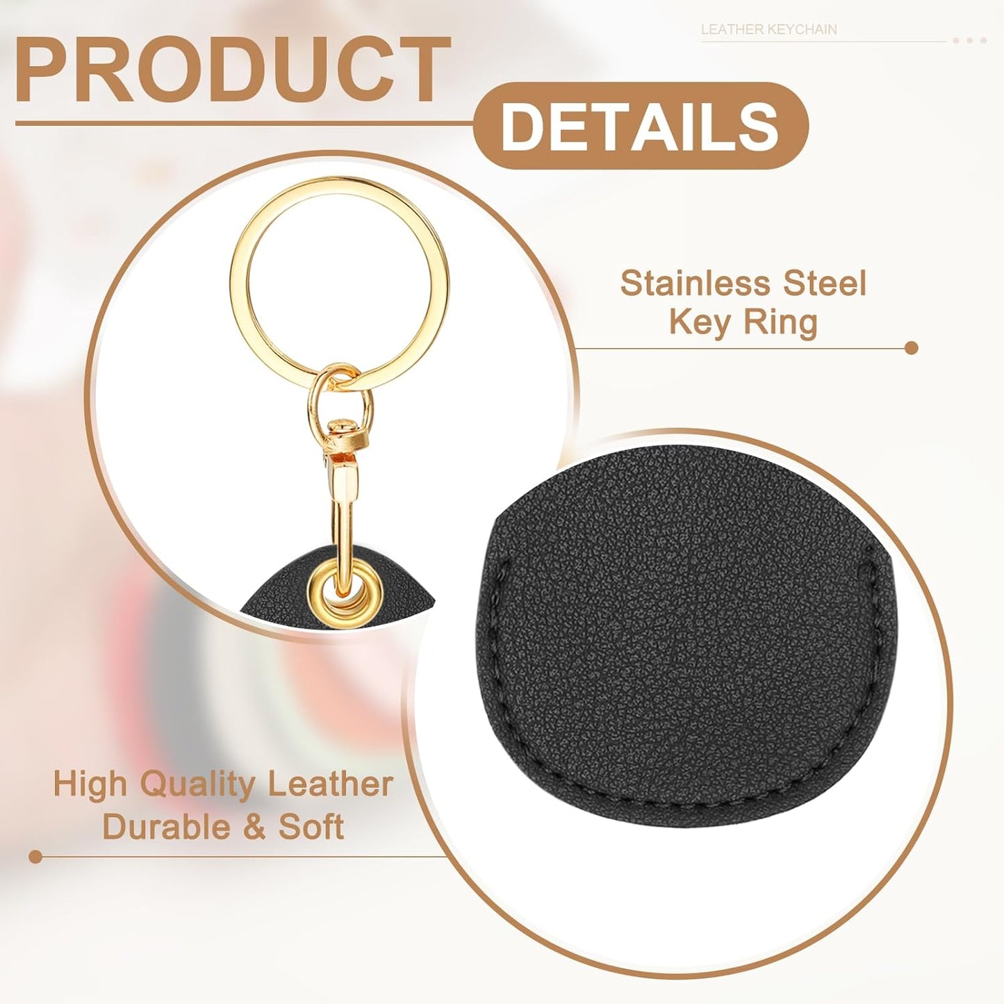 6pcs Leather Keychain Blanks,45mm Sublimation Blanks PU Key Chain Keyring with Rings,Water Drop Black - V1259-DP01-A-5254