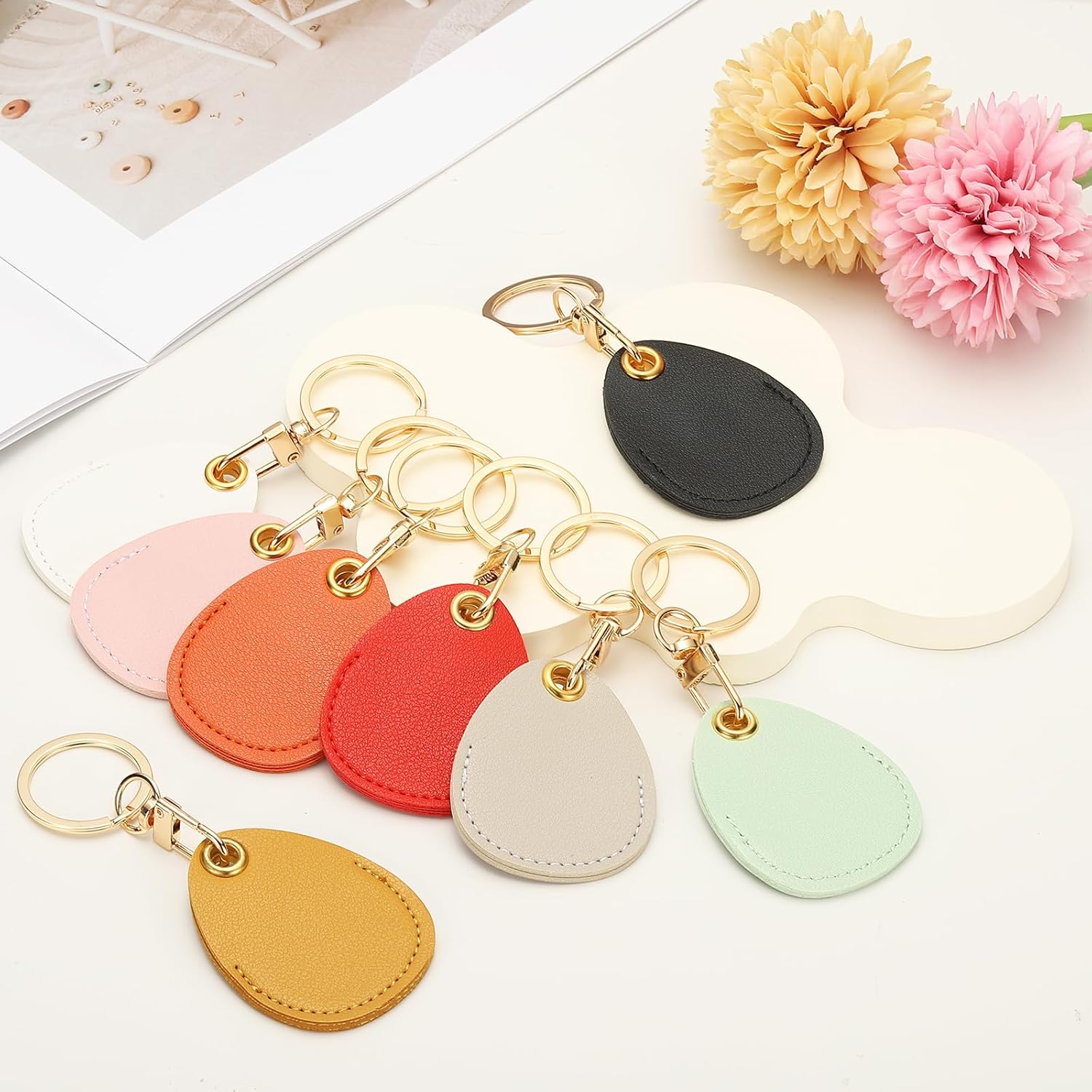 6pcs Leather Keychain Blanks,45mm Sublimation Blanks PU Key Chain Keyring with Rings,Water Drop Black - V1259-DP01-A-5254