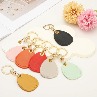 6pcs Leather Keychain Blanks,45mm Sublimation Blanks PU Key Chain Keyring with Rings,Water Drop Black - V1259-DP01-A-5254