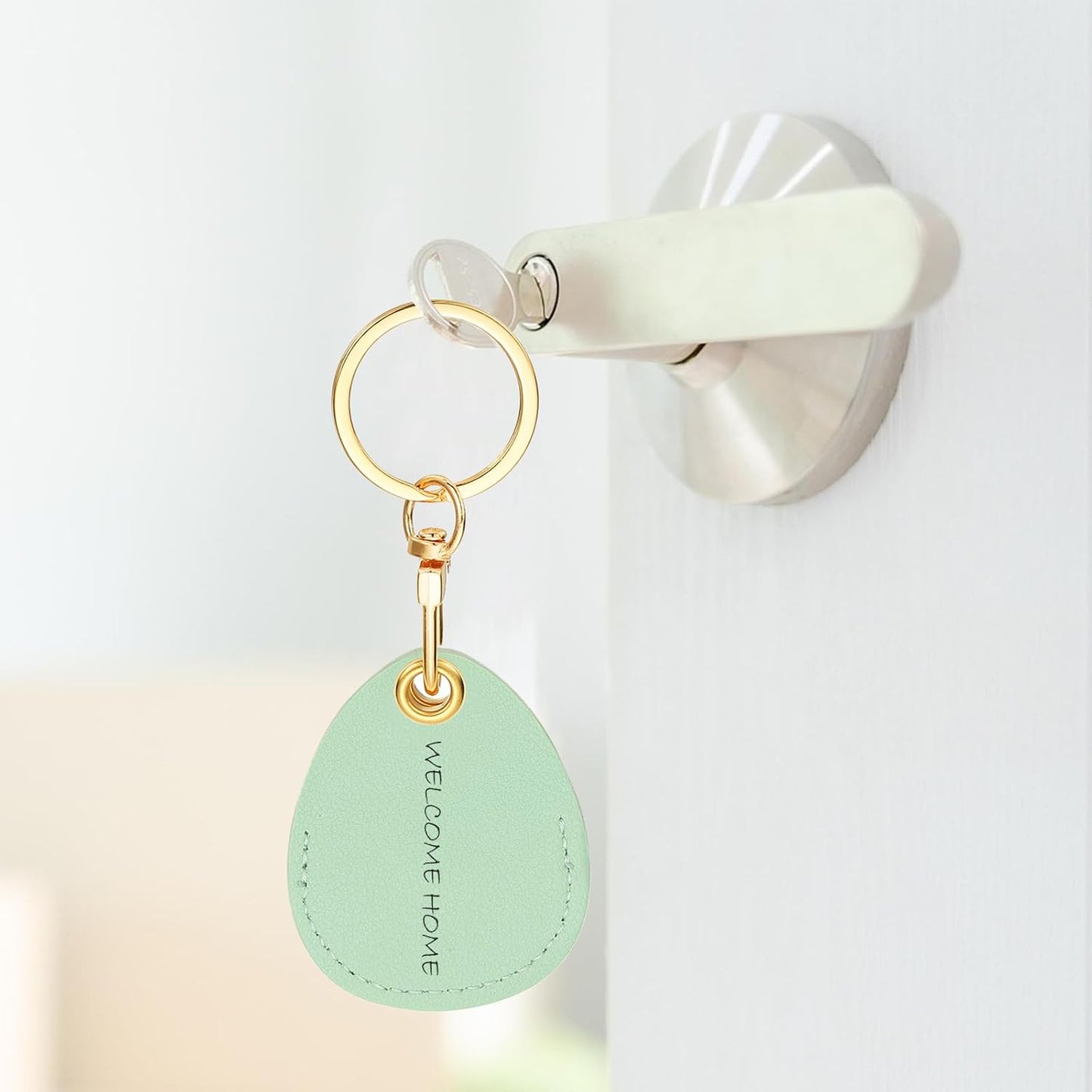6pcs Leather Keychain Blanks,45mm Sublimation Blanks PU Key Chain Keyring with Rings,Water Drop Black - V1259-DP01-A-5254