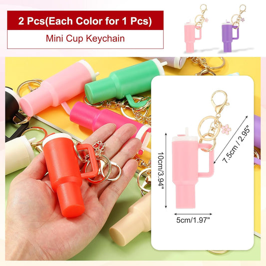 Mini Tumbler Keychain, 2Pcs Cute Cup Keychain Lip Balm Holder Charm Purse, Flower Pink, Dark Purple - V1259-DP01-A-5257
