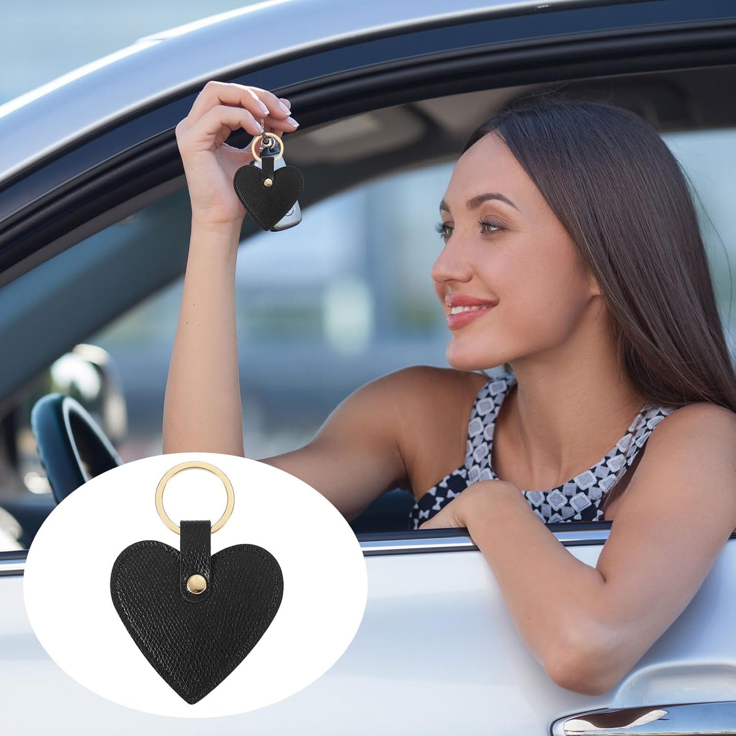 Heart Leather Keychain - Cute Valentine's Day Wedding Party Favors Black V1259-DP01-A-5263
