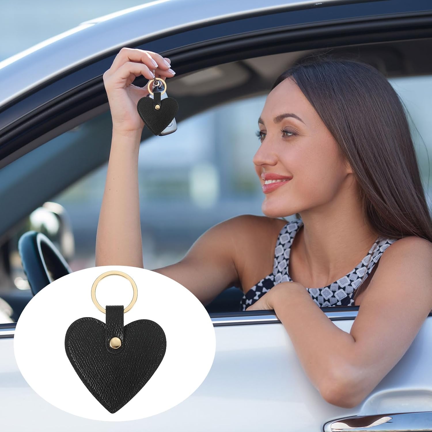 Heart Leather Keychain - Cute Valentine's Day Wedding Party Favors Black V1259-DP01-A-5263